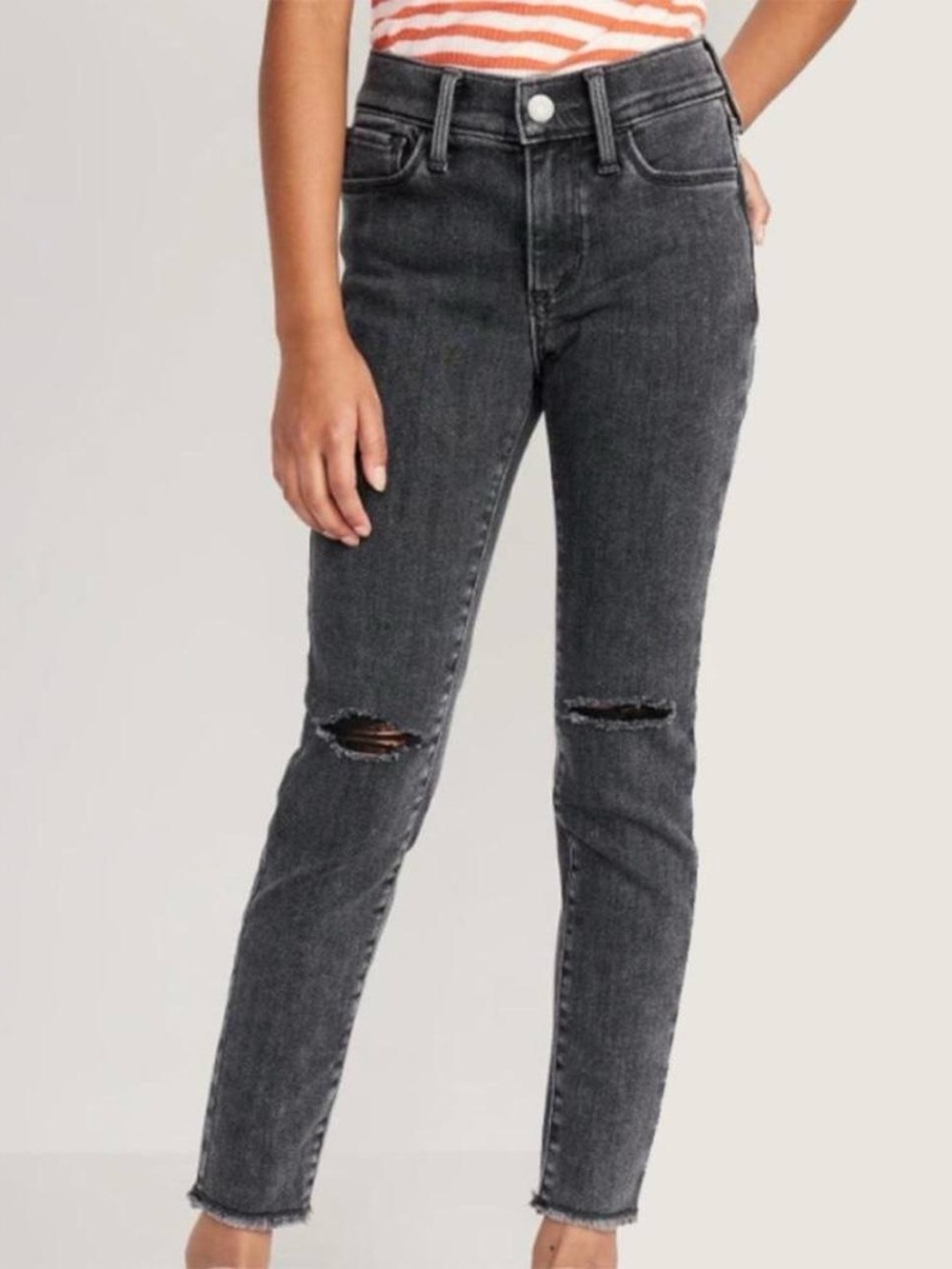 Old Navy Girls’ High-Waisted Rockstar 360° Stretch Ripped Black Jeggings Size 8